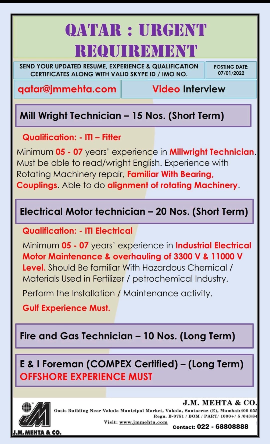 assignment abroad gulf job