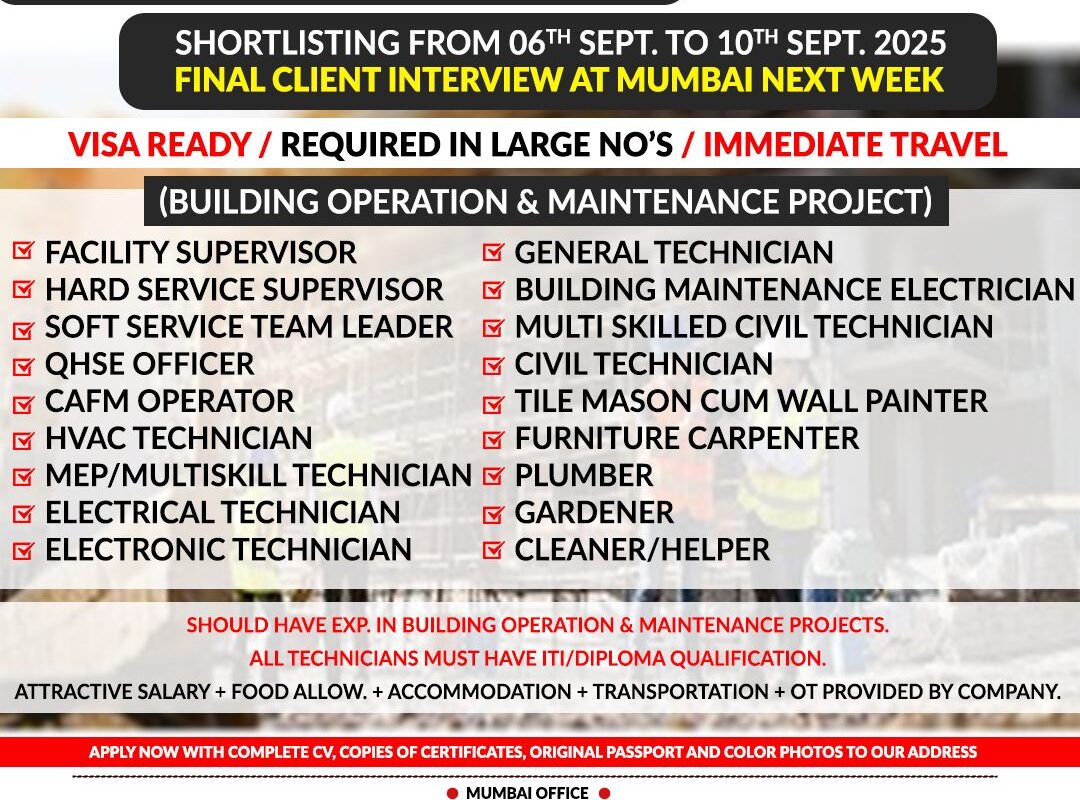 Urgent Requirement for Saudi Arabia