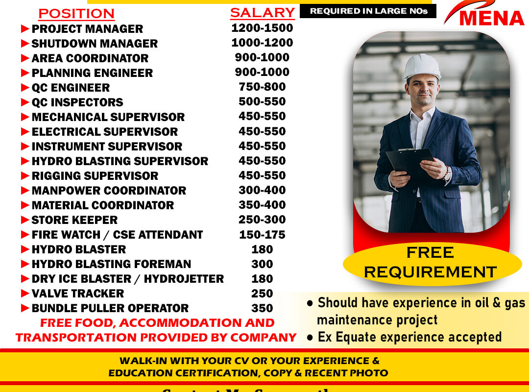 Urgent Requirement for EQUATE Shutdown Project KUWAIT