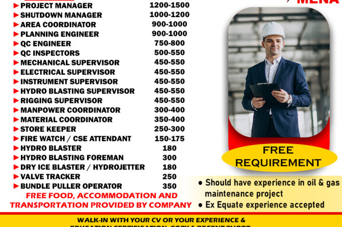 Urgent Requirement for EQUATE Shutdown Project KUWAIT