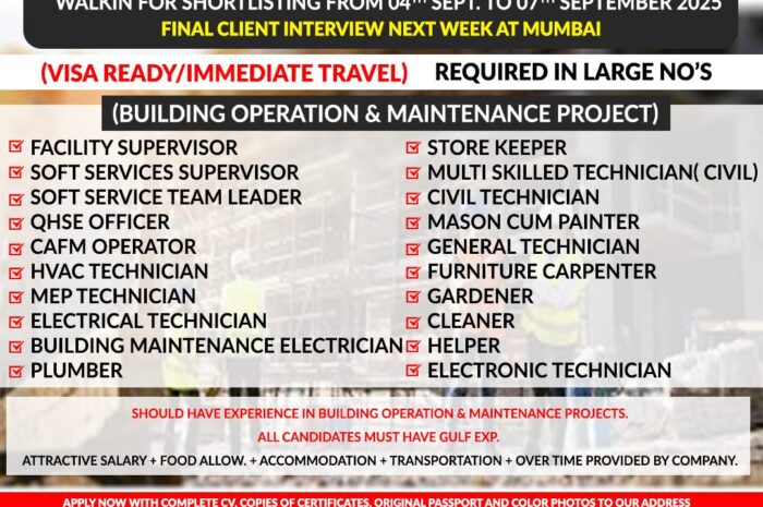 Urgent Requirement for Saudi Arabia